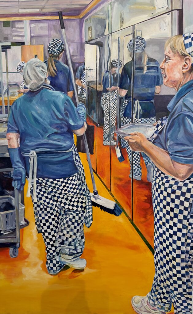 Christine Roychowdhury, Dinner Ladies 2023 120x75 oil on canvas
