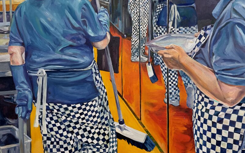 Christine Roychowdhury, Dinner Ladies 2023 120x75 oil on canvas